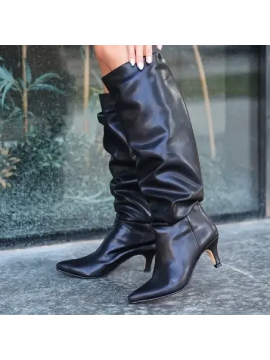 Zelya Siyah Cilt Topuklu Çizme Zelya Siyah Cilt Topuklu Çizme