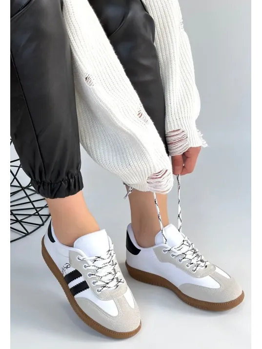 Zerti Beyaz Cilt Bağcıklı Spor Ayakkabı
