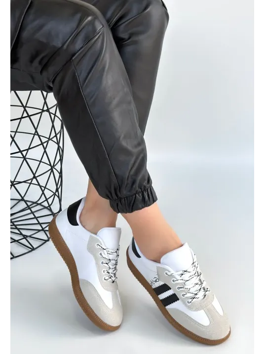 Zerti Beyaz Cilt Bağcıklı Spor Ayakkabı