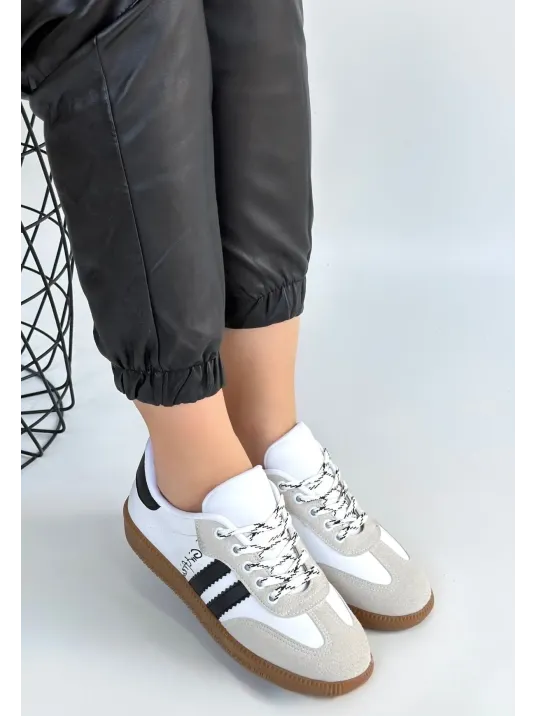 Zerti Beyaz Cilt Bağcıklı Spor Ayakkabı