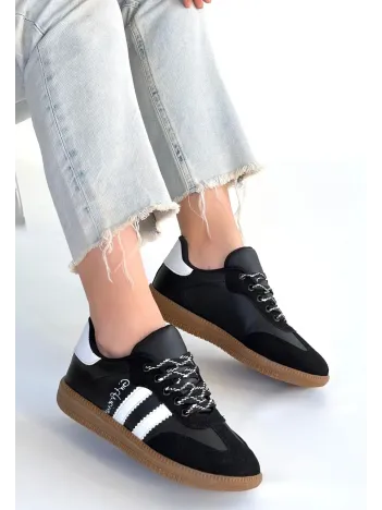 Zerti Siyah Cilt Bağcıklı Spor Ayakkabı