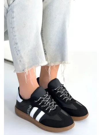 Zerti Siyah Cilt Bağcıklı Spor Ayakkabı