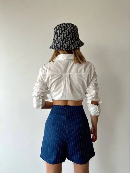 Zincir Detaylı Çizgili Şort Etek