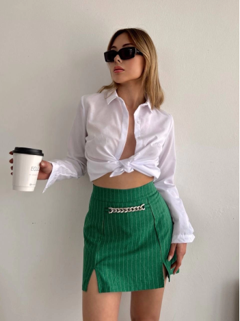 Zincir detaylı çizgili şort etek