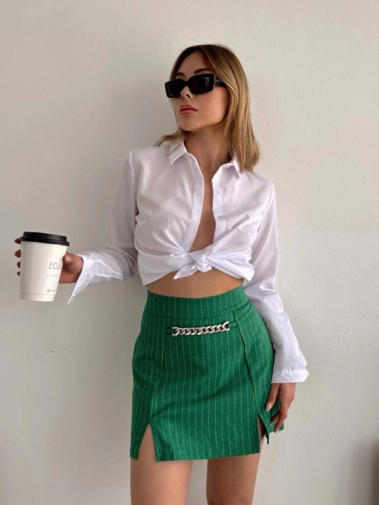 Zincir detaylı çizgili şort etek Zincir detaylı çizgili şort etek