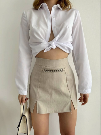 Zincir detaylı çizgili şort etek