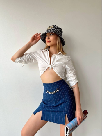 Zincir detaylı çizgili şort etek