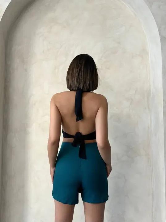 Zincirli Şort Etek Petrol Yeşili S24676