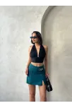 Zincirli Şort Etek Petrol Yeşili S24676
