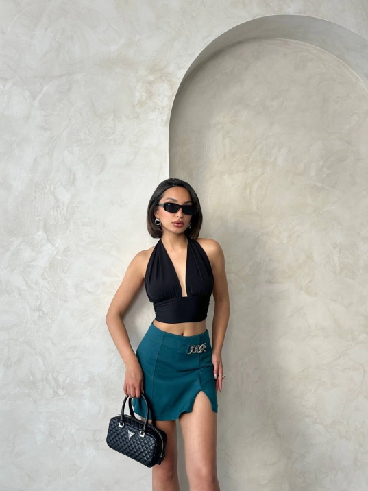 Zincirli şort etek petrol yeşili s24676 Zincirli şort etek petrol yeşili s24676