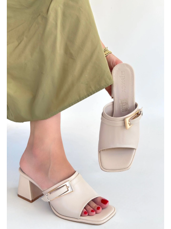 Ziva Bej Cilt Topuklu Terlik Ziva Bej Cilt Topuklu Terlik