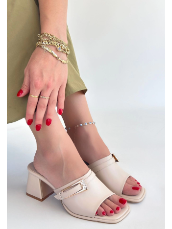 Ziva Bej Cilt Topuklu Terlik Ziva Bej Cilt Topuklu Terlik