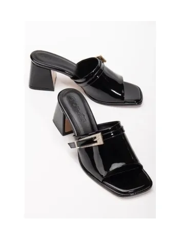 Ziva Siyah Rugan Topuklu Terlik Ziva Siyah Rugan Topuklu Terlik