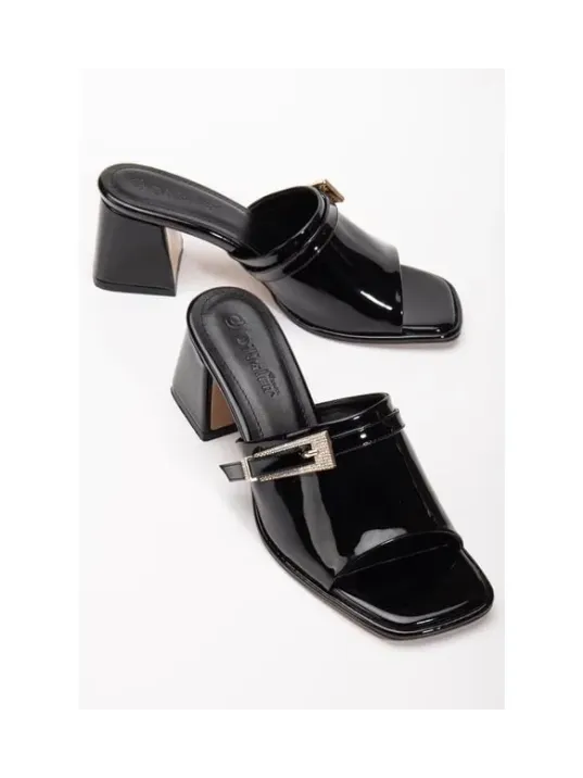 Ziva Siyah Rugan Topuklu Terlik