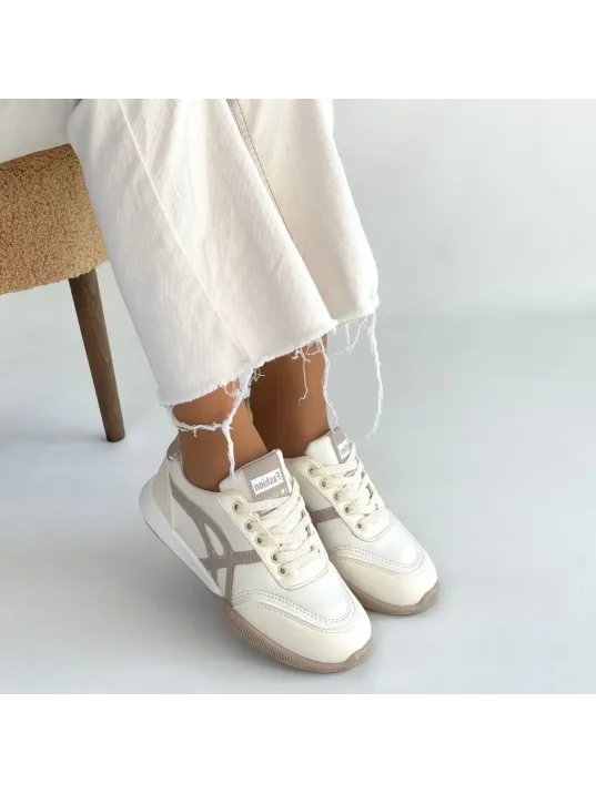 Zlay Bej Cilt Vizon Detaylı Bağcıklı Spor Ayakkabı