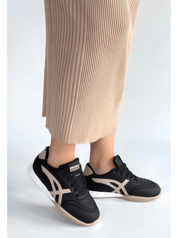 Zlay Siyah Cilt Bej Detaylı Bağcıklı Spor Ayakkabı Zlay Siyah Cilt Bej Detaylı Bağcıklı Spor Ayakkabı