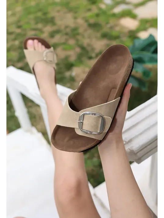 Zooy Bej Nubuk Terlik