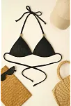Kadın Siyah Pedli Üçgen Bikini Üstü Halter Bağlamalı Aksesuarlı