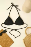 Kadın Siyah Pedli Üçgen Bikini Üstü Halter Bağlamalı Aksesuarlı Kadın Siyah Pedli Üçgen Bikini Üstü Halter Bağlamalı Aksesuarlı