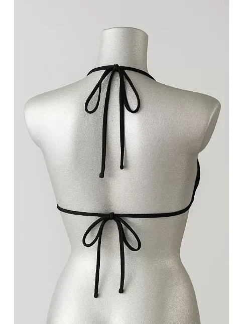 Kadın Siyah Pedli Üçgen Bikini Üstü Halter Bağlamalı Aksesuarlı