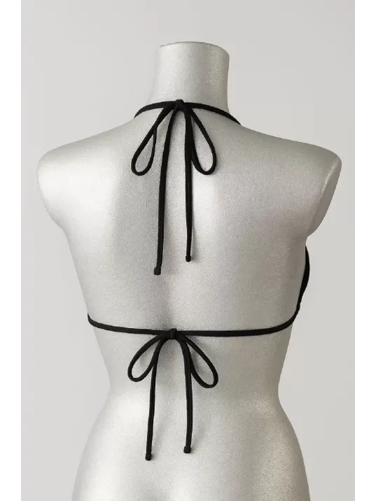 Kadın Siyah Pedli Üçgen Bikini Üstü Halter Bağlamalı Aksesuarlı Kadın Siyah Pedli Üçgen Bikini Üstü Halter Bağlamalı Aksesuarlı