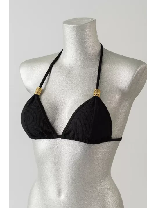 Kadın Siyah Pedli Üçgen Bikini Üstü Halter Bağlamalı Aksesuarlı Kadın Siyah Pedli Üçgen Bikini Üstü Halter Bağlamalı Aksesuarlı