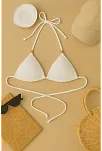 Kadın Beyaz Pedli Üçgen Bikini Üstü Halter Bağlamalı Aksesuarlı