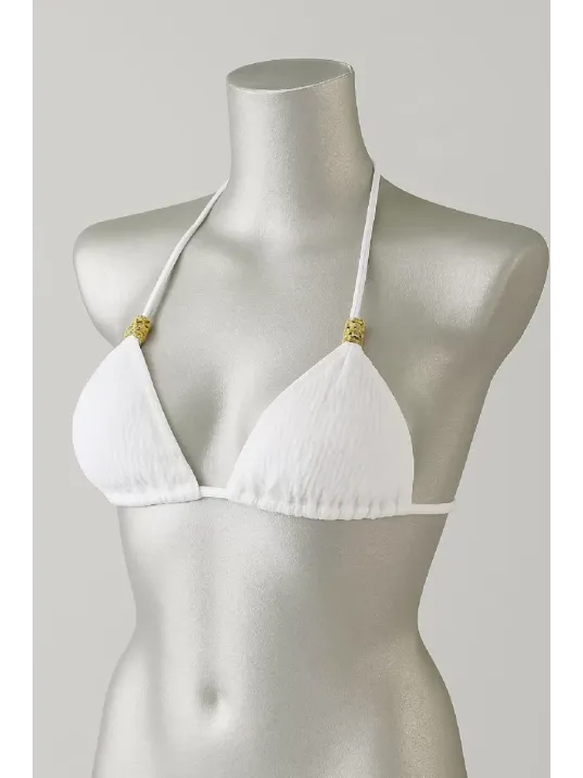Kadın Beyaz Pedli Üçgen Bikini Üstü Halter Bağlamalı Aksesuarlı Kadın Beyaz Pedli Üçgen Bikini Üstü Halter Bağlamalı Aksesuarlı