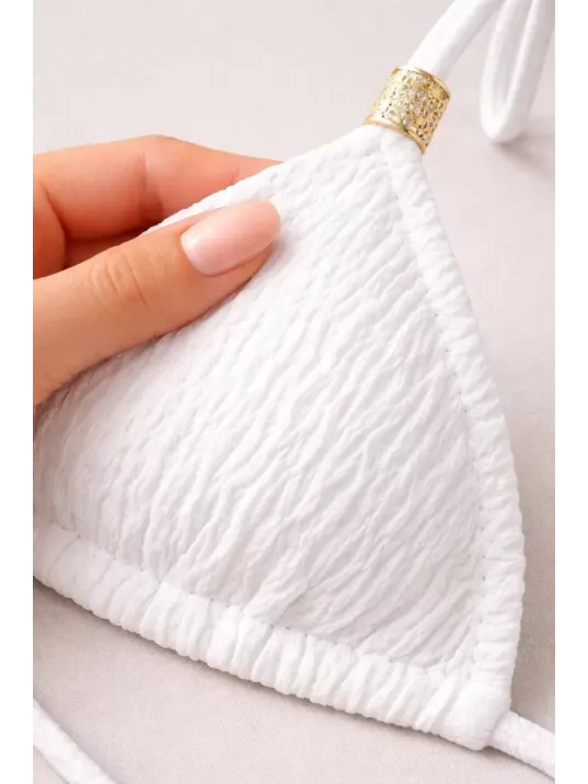 Kadın Beyaz Pedli Üçgen Bikini Üstü Halter Bağlamalı Aksesuarlı Kadın Beyaz Pedli Üçgen Bikini Üstü Halter Bağlamalı Aksesuarlı