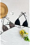 Kadın Leopar Desenli Ve Siyah Minimal Kesim Üçgen Bikini Üstü