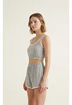 Kadın Gri Askılı Crop Top Ve Şortlu Gecelik Takım