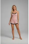 Kadın Pembe Alt Ve Üst Dantel Detaylı Şortlu Gecelik Takımı – Modern, Konforlu Ve Günlük Kombinlere Uygun