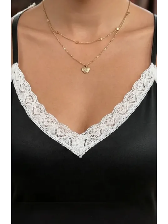 Kadın Siyah Askılı Yırtmaçlı Beyaz Dantelli Gecelik – Modern Ve Şık Tasarım