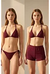 Kadın 3'lü Set Bordo Şortlu Ve Yandan Bağlamalı Bikini Mayo Takımı Kadın 3'lü Set Bordo Şortlu Ve Yandan Bağlamalı Bikini Mayo Takımı