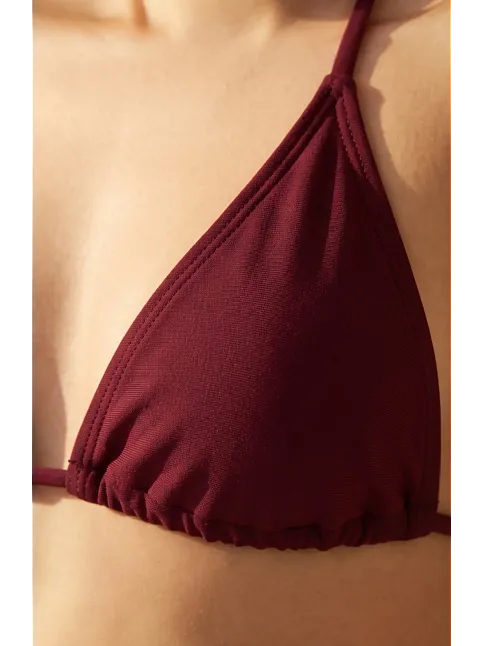 Kadın 3'lü Set Bordo Şortlu Ve Yandan Bağlamalı Bikini Mayo Takımı Kadın 3'lü Set Bordo Şortlu Ve Yandan Bağlamalı Bikini Mayo Takımı