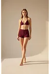 Kadın 3'lü Set Bordo Şortlu Ve Yandan Bağlamalı Bikini Mayo Takımı Kadın 3'lü Set Bordo Şortlu Ve Yandan Bağlamalı Bikini Mayo Takımı