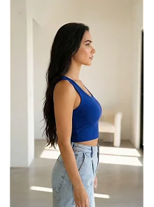 Kadın Lacivert Kare Yaka Crop Top Bluz – Şık, Rahat Ve Kolay Kombinlenebilir Kadın Lacivert Kare Yaka Crop Top Bluz – Şık, Rahat Ve Kolay Kombinlenebilir