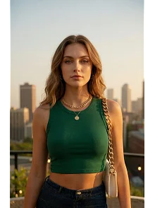 Kadın Yeşil Kare Yaka Crop Top Bluz – Şık, Rahat Ve Kolay Kombinlenebilir