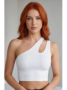 Kadın Beyaz Tek Omuz Cut Out Detaylı Crop Top Bluz – Şık, Rahat Ve Kolay Kombinlenebilir