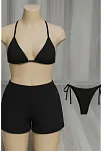 Kadın 3'lü Set Siyah Şortlu Ve Yandan Bağlamalı Bikini Mayo Takımı Kadın 3'lü Set Siyah Şortlu Ve Yandan Bağlamalı Bikini Mayo Takımı