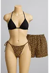 Kadın 3'lü Set Siyah Ve Leopar Desenli Şortlu Yandan Bağlamalı Bikini Mayo Takımı Kadın 3'lü Set Siyah Ve Leopar Desenli Şortlu Yandan Bağlamalı Bikini Mayo Takımı