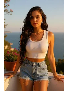 Kadın Beyaz Kare Yaka Crop Top Bluz – Şık, Rahat Ve Kolay Kombinlenebilir