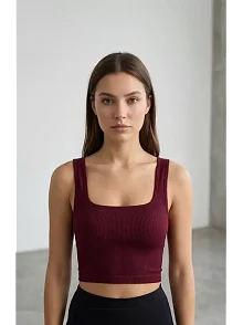 Kadın Bordo Kalın Askılı Crop Top Büstiyer – Modern Ve Şık Tasarım