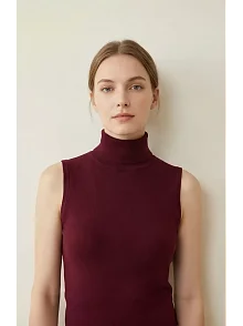 Kadın Bordo Kolsuz Balıkçı Yaka Basic Bluz