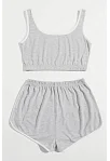 Kadın Gri Askılı Crop Top Ve Şortlu Gecelik Takım