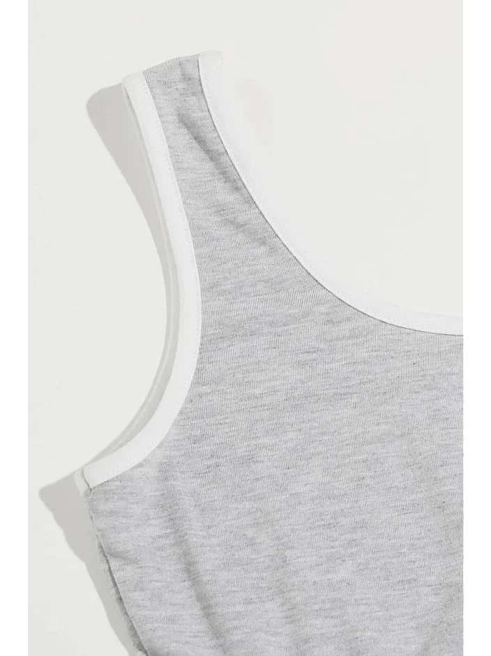 Kadın Gri Askılı Crop Top Ve Şortlu Gecelik Takım