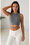 Kadın Gri Çapraz Bağlamalı Crop Top Büstiyer – Modern Ve Şık Tasarım