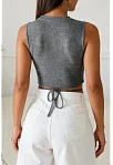 Kadın Gri Çapraz Bağlamalı Crop Top Büstiyer – Modern Ve Şık Tasarım