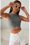 Kadın Gri Çapraz Bağlamalı Crop Top Büstiyer – Modern Ve Şık Tasarım