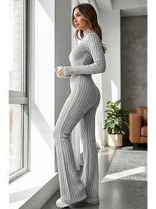 Kadın Gri Çizgili Boğazlı Crop Top Ve Yüksek Bel Pantolon Takım Kadın Gri Çizgili Boğazlı Crop Top Ve Yüksek Bel Pantolon Takım